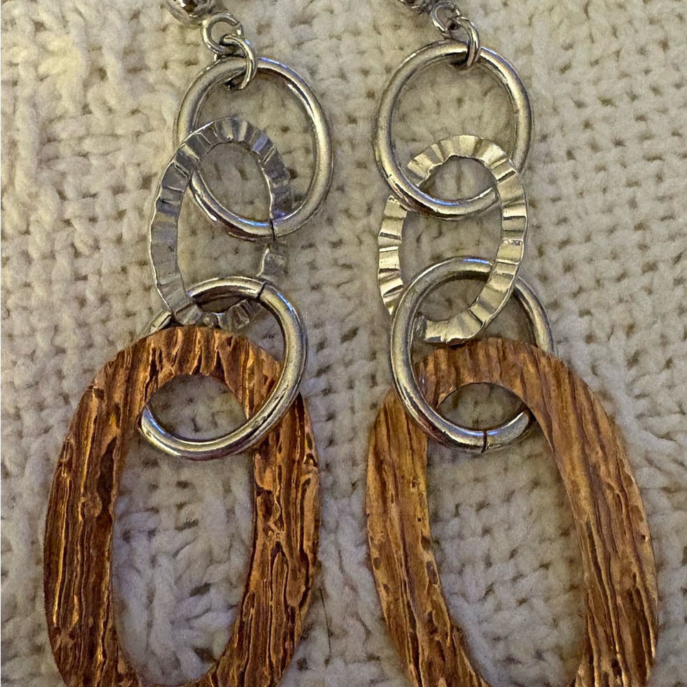 Fun Silver and Copper-Toned Hanging Link Earrings